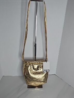 ZARA Gold Metallic Crossbody Bag
